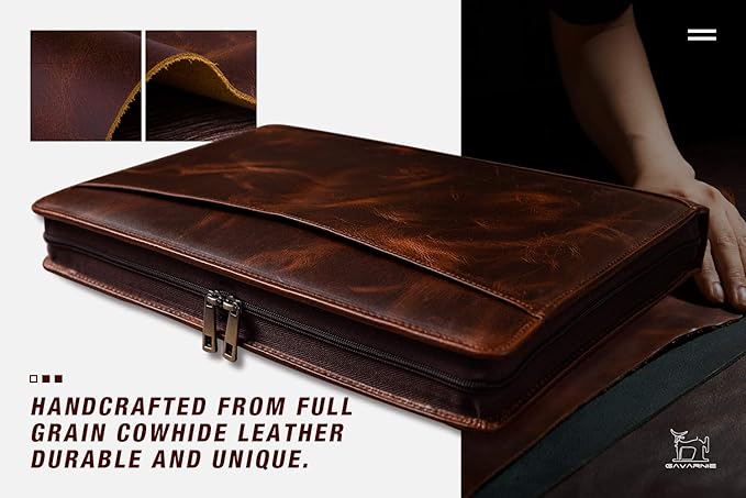 Personalized Leather Portfolio Padfolio for Men, Engraved Gifts for Father's Day for Husband from Wife, Customized Leather Gifts Present for Son/Dad, for Birthday, Oil Wax