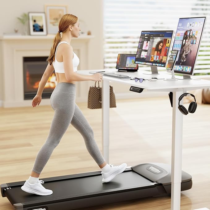 Furmax Electric Standing Desk, 55 x 24 Inches Sit Stand up Desk, Sit Stand Height Adjustable Home Office Desk with 4 Height Position Memory (White, 55)