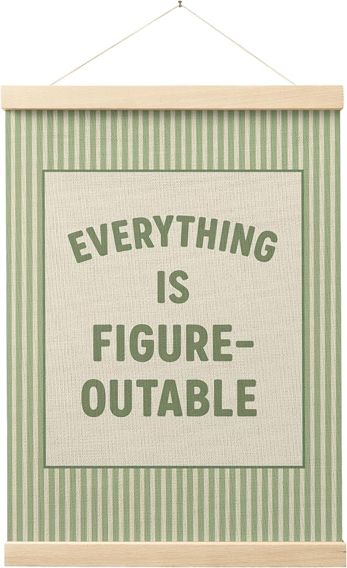 FGFK Everything Is Figureoutable Positive Affirmations Wall Art Poster Hanger Frame, Preppy Sage Green Inspirational Canvas Prints Framed Wall Decor for Office Classroom Home Bedroom, 12x16 Inch