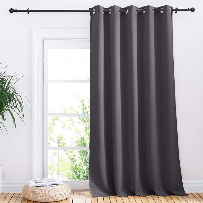 NICETOWN Sliding Door Curtains, Wide Thermal Blackout Patio Door Curtain Panel, Sliding Door Drapes/Draperies with Grommet Top (Gray, W70 x L95)