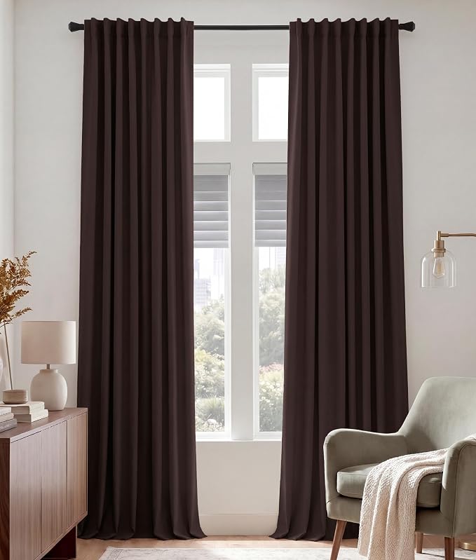 PONY DANCE Extra Long Blackout Curtains 120 inches Long for Bedroom, 10 FT Rod Pocket Back Tab Room Darkening Floor to Ceiling Drapes for Living Room Windows, W 52 x L 120 inch, Brown, 2 Panels