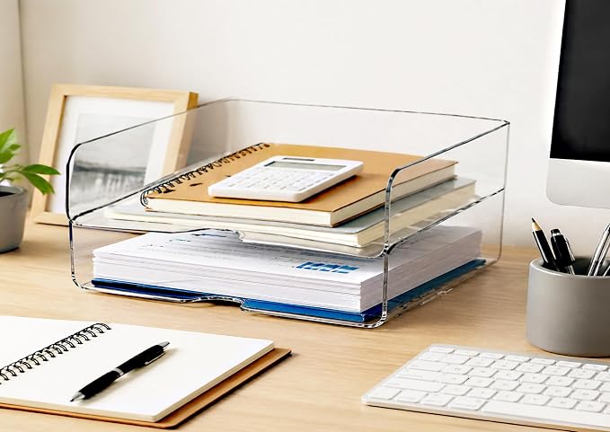 DCA 2 Tier Desk Organizer, Clear Paper Tray File Organizer | Stackable Letter Tray | Office, Home & School | Large Capacity