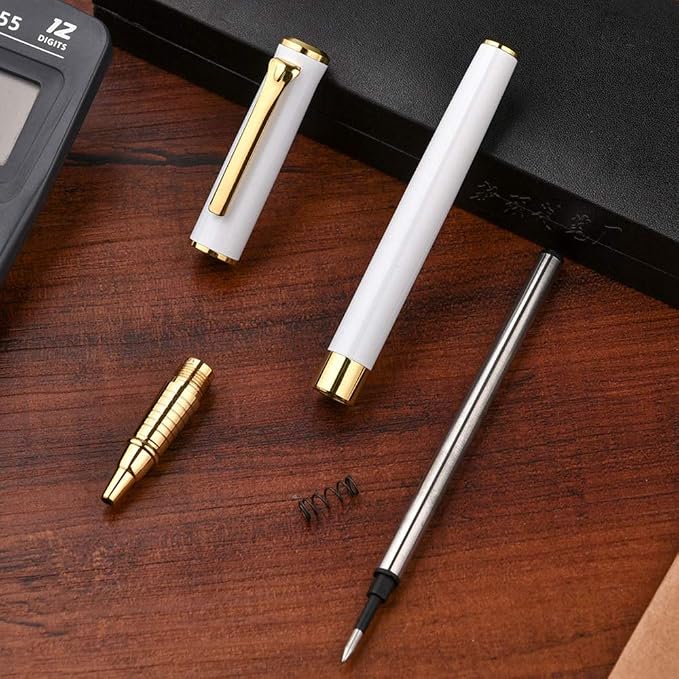 1314 Free Engraving pen Personalized custom pens Roller Ballpen, Ballpoint pen, Ball pen, Medium Refill Pen Black Ink, Custom Gifts for Men, Women, Classy Gift Box (White Style 1)
