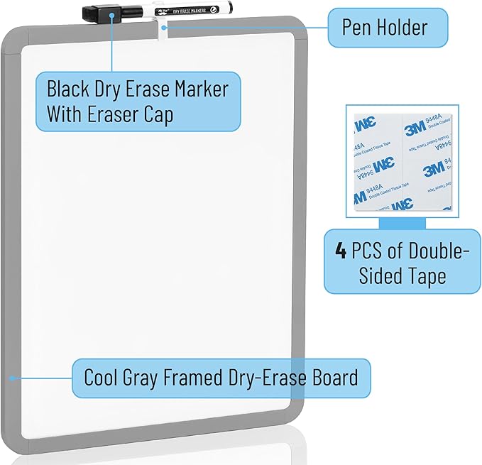 Mr. Pen- Dry Erase Board, 14” x 11” with a Black Dry Erase Marker, Small Mini White Board for Students, Back to School Supplies