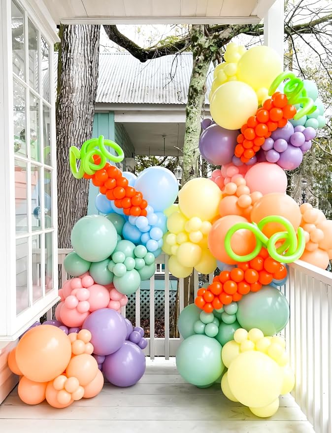 Pastel Rainbow Balloons Arch Garland Kit, Macaron Assorted Color Balloon Arch Kit,18/12/5 In Pastel Spring Balloon Arch for Spring Tea Party Unicorn Birthday Party, Baby Shower Supplies