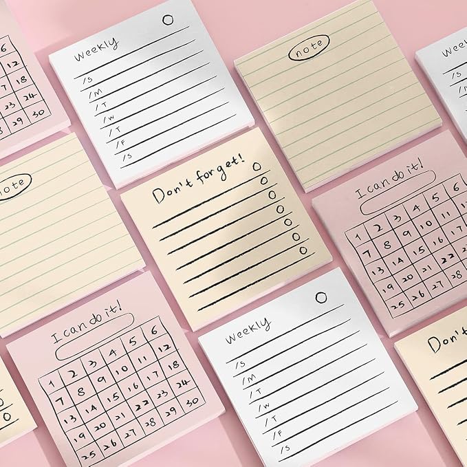 Retro 4-Pads 3x3in Sticky Notes, High-Adhesive Productivity Planner Memo Pads for Time Management, Self-Stick Notes Vintage Daily Task Notes for Journal Office School Home, Stationery Gift