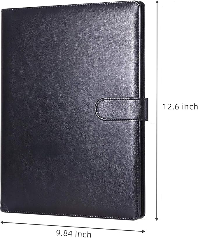 Padfolio Portfolio Resume Folder with Pocket, Premium Faux Leather Interview Writing Legal Pads Document Organizer Portfolio with Business Card Holder (Black)