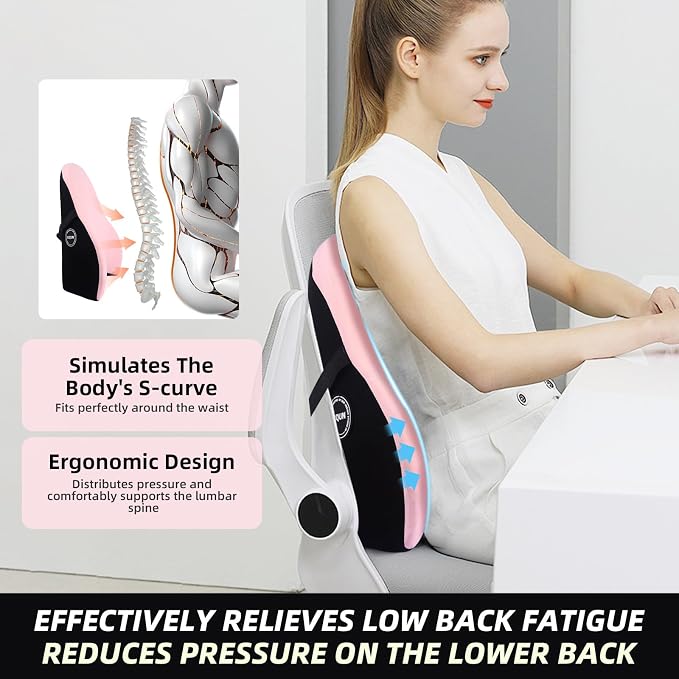 LIQUN Memory Foam Seat Waist Pillow, for Office Chair, Car, Game Chair Lower Back Pain Relief and Improve Posture Lumbar Support Pillow, (Pink)