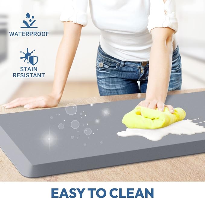 4/5 Inch Thick Kitchen Mat - Cushioned Anti Fatigue Mats for Kitchen Floor - Easy to Clean, Waterproof, Non-Slip Kitchen Rug for Sink, Office, Kitchen (22''x72'' Grey)