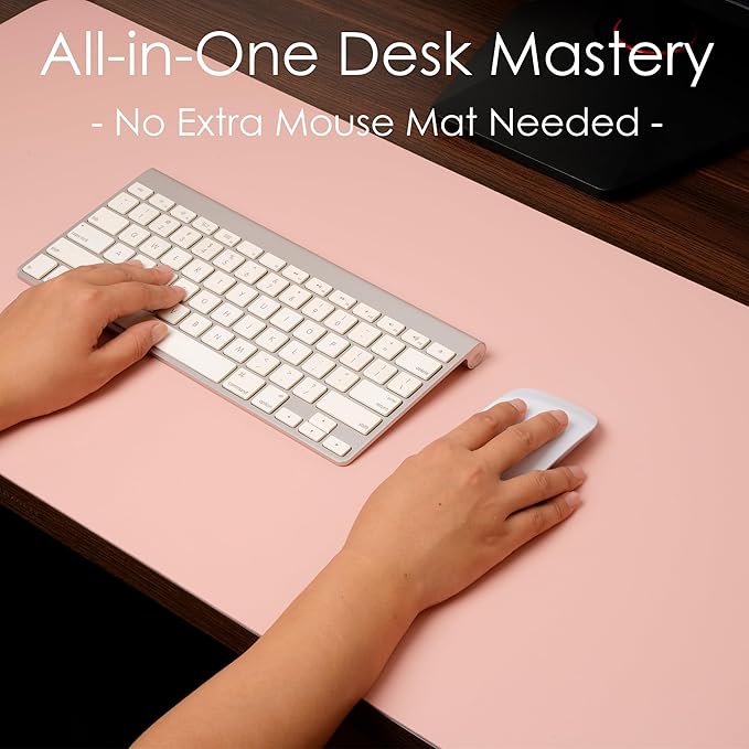 WAYBER Leather Desk Pad Protector, Waterproof Mouse Pad, PU Desk Mat, Office Desk Cover, Desk Writing Mat for Office/Home/Work/Cubicle (Pink/Silver) 23.6x13.7in