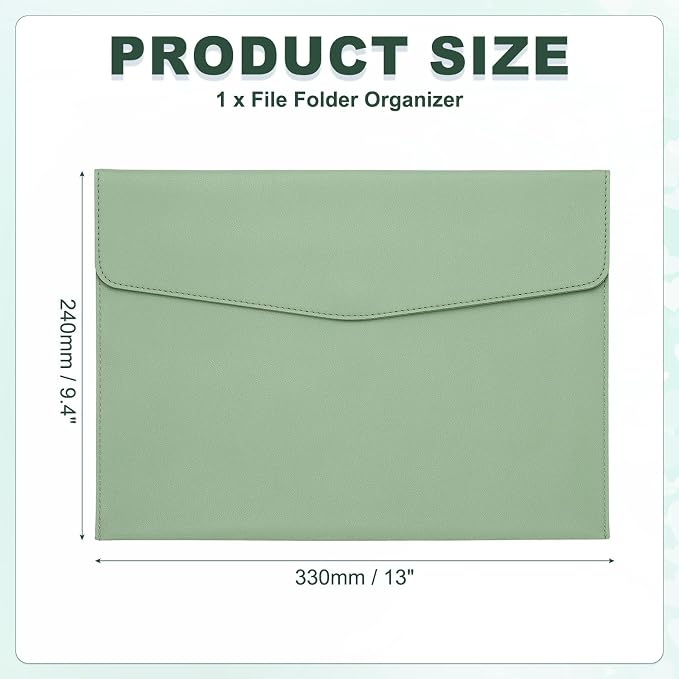 PATIKIL PU Leather A4 File Folder, Document Holder Filing Organizer Portfolio Envelope Folder Case with Snap Closure for Letter Receipt Style 2, Green