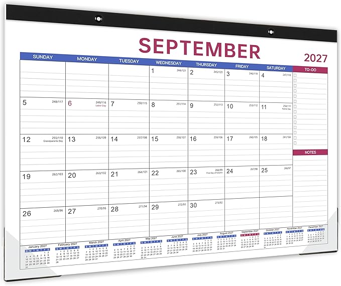 Desk Calendar 2026-2027 - 2026-2027 Desk Calendar, Jul 2026 - Dec 2027, 18 Months Calendar 2026-2027, 17" x 12", Desk Pad, Large Ruled Blocks, To-Do List & Notes, Desk/Wall Calendar for Planning or Organizing