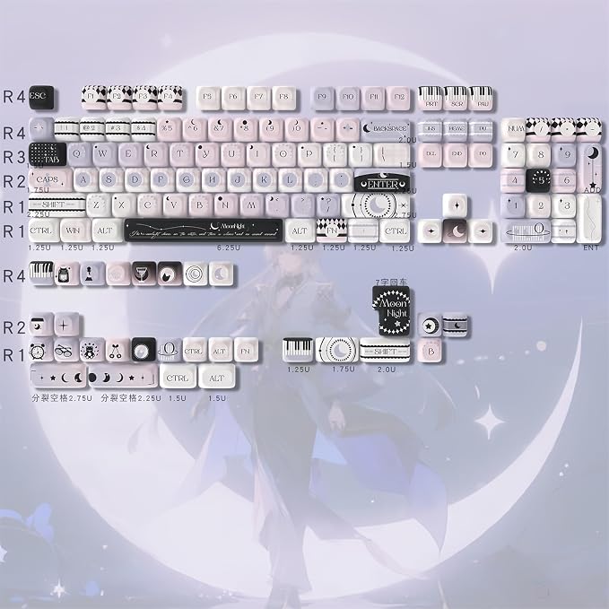 Black Pink Cute Keycaps,MOA Pofile Moonlight-Theme Custom Keycap Dye Sublimation PBT Keycaps 134 Keys Full Size Keycap Set for Cherry MX Switches 60% 75% 100% Mechanical Gaming Keyboard DIY
