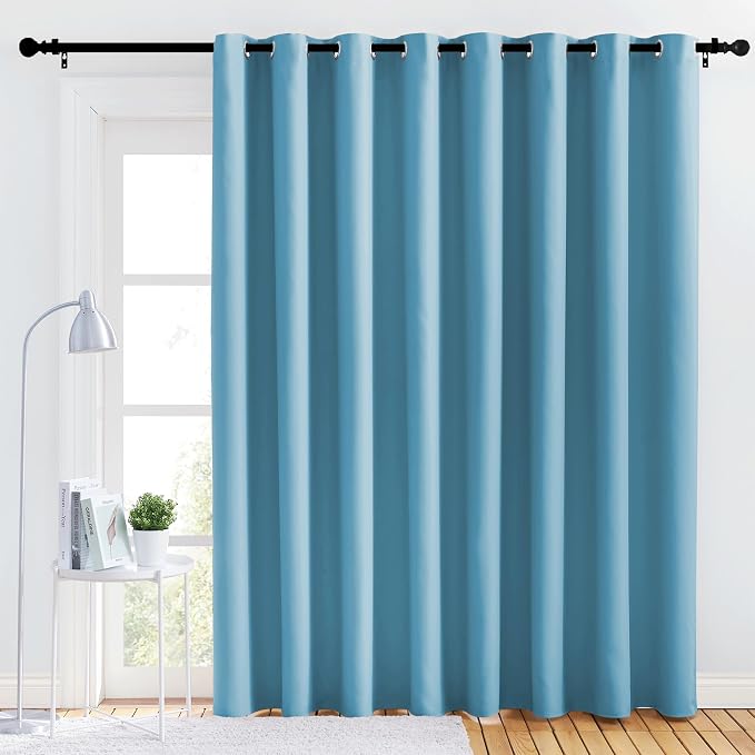 NICETOWN Bedroom Blackout Curtain Panel - (120 inches by 90 inch, Teal Blue, 1 PC) Energy Saving Thermal Insulated Grommet Blackout Drapery for Patio, Room Divider Curtain