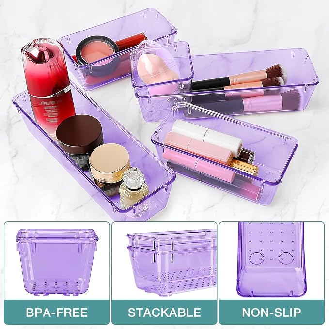 25 PCS Drawer Organizer Set, 5 Size Bathroom and kitchen organizer Trays | Bathroom and kitchen Drawer cabinet organizer Trays, Clear Storage Bins for Makeup, Jewelry, Utensils and Gadgets