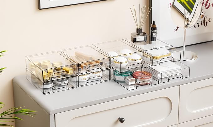 12 Pack Clear Stackable Storage Drawers,2.2'' Acrylic Drawer Organizers for Countertop,Office Supply Organizer and Makeup Organizer,Small Plastic Drawers For Pen,Art Crafts Storage,Stationary