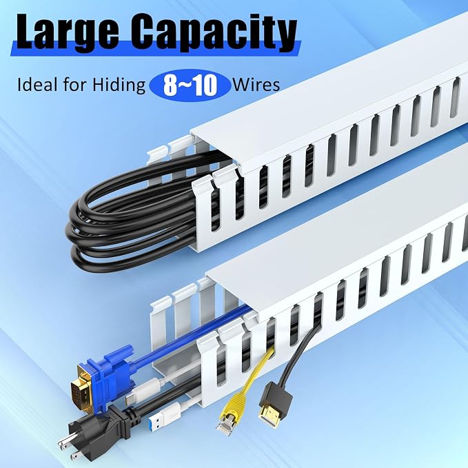 Open Slot Wiring Raceway Cable Duct,Cable Management Cord Track | 123" open slot cable raceway,White 1.97x1.97",8 pcs desk wire channel to hide computer cables and cords