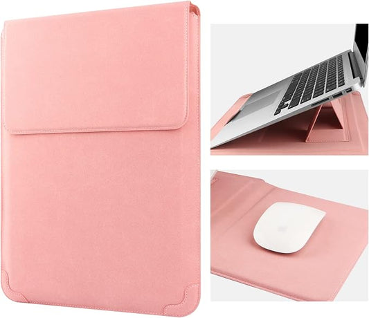 HoYiXi 14 Inch Laptop Sleeve Case Leather Bag with Stand Compatible with Mac Book Pro 14 2021/ASUS Vivobook 14/HP Pavilion X360/IdeaPad 14/Dell HP ASUS Acer Huawei Matebook 14'' PC, Pink
