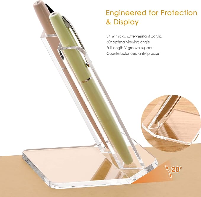 SANRUI Clear Acrylic Pen Holder for Desk, Modern Desktop Organizer, Sleek Pencil Display Stand, Aesthetic Office Accessories, Ideal Graduation & Birthday Gift for Men, Women & Students, 2 Slots