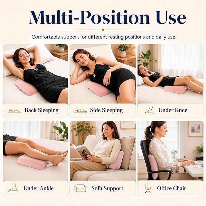 Lumbar Support Pillow for Bed Relief Back Pain: Lower Back Pillow for Sleeping - Memory Foam Waist Pillow - Back Wedge Bolster Pillow for Side, Back&Stomach Sleepers - Bed Rest Pillow for Car, Sofa