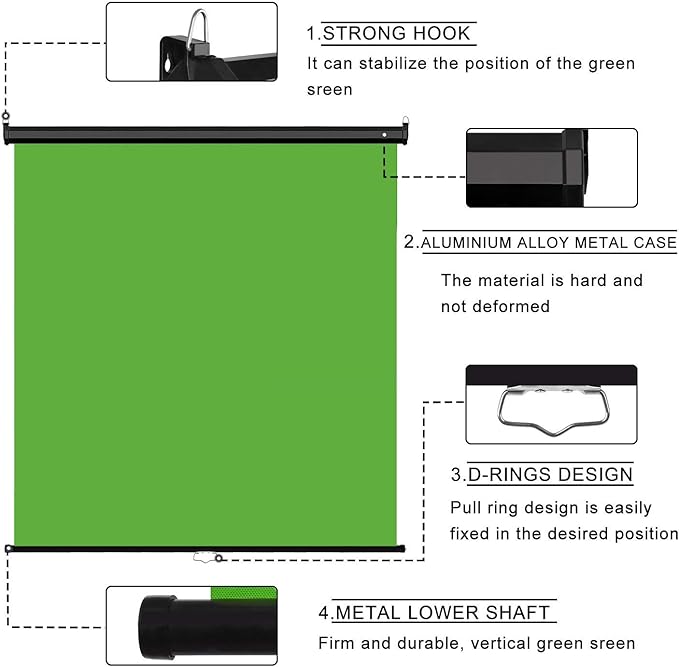 EMART 75 x 79in Retractable Green Screen, Chroma Key Panel Pull Down Auto-Locking and Self-Rewinding, Collapsible Wrinkle-Resistant Chromakey Backdrop for Zoom, Streaming, Photographic Studio