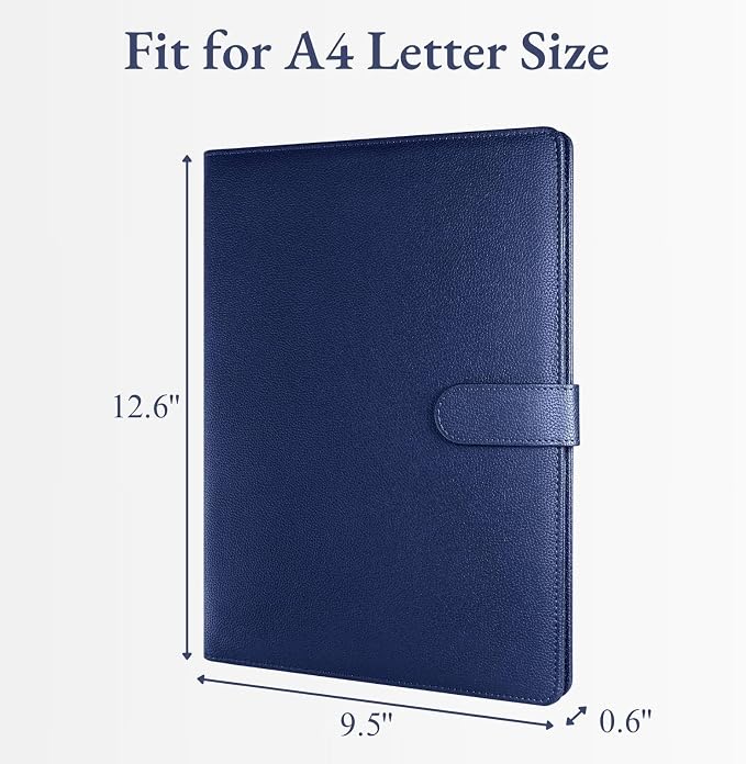 Mymazn Padfolio Portfolio Folder, Faux Leather Interview Resume Folder with Document Organizer & Business Card Holder, Letter-Sized Notepad Legal Pad Holder for Men Women (Deep Blue)