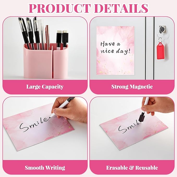 11 Pcs School Lockers Magnetic Decor Locker Accessories Kit with Magnetic Pink Marble Print Whiteboard Mirror Pen Holder Buckles Lockers Organizer Decorations Locker Essentials Back to School Supplies