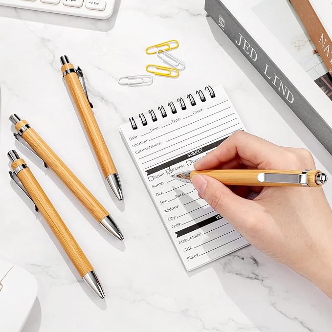 Outus 12 Pieces Bamboo Wooden Retractable Ballpoint Pen Black Ink 1 mm Pens Refills Products Set for Gifts Writing Office School Student Supplies