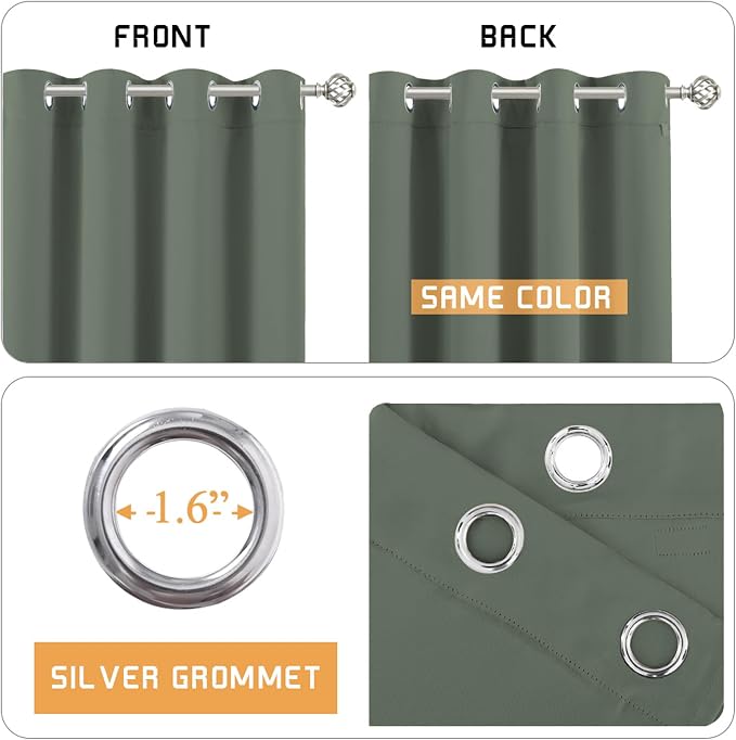 RYB HOME Noise Cancelling Curtains - 3 Layers Blackout Curtains Privacy Window Treatment Thermal Insulated Room Divider Drapes for Studio Bedroom Laundry Room, 52 x 102 inches, Hunter Green, 2 Pcs