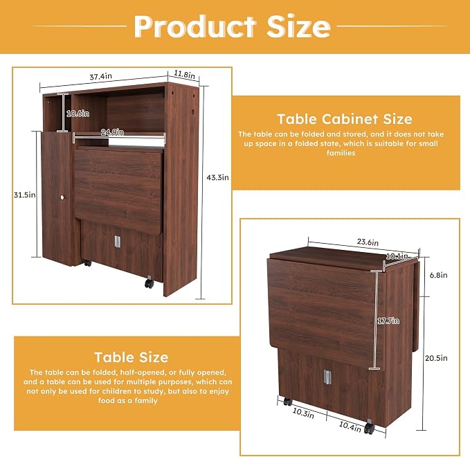 Multifunctional Folding Dining Table with Wall-Mounted Sideboard & Storage for Small Apartments