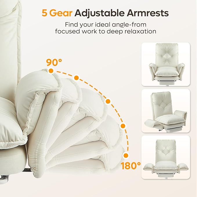 Bestier Criss Cross Office Chair with Flip-Up Armrests, High Back Executive Chair with Footrest & Wheels, Cross Legged Desk Chair for Home Office, Beige Velvet