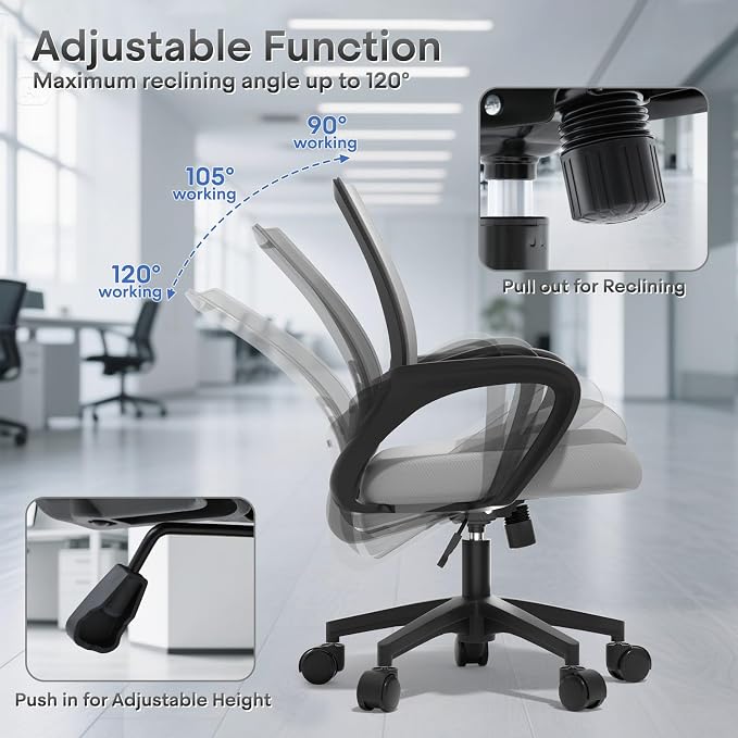 Ergonomic Mesh Office Chair, Heavy Duty 330 Lb Capacity 1 Pack, Light Grey | Mid-Back Desk Chair, Rolling Wheel, Breathable Mesh Backrest & Lumbar Support, Adjustable Height, Sponge Seat for Home Office