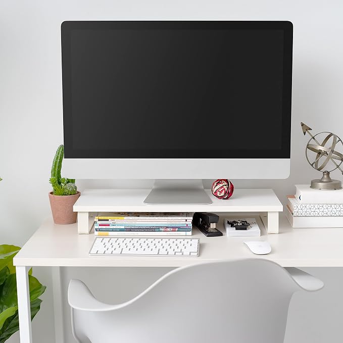 IRIS USA 1-Tier Monitor Stand with Metal Legs Desktop Organizer, White | Elevates monitors and laptops while organizing keyboards, office supplies, and desktop essentials