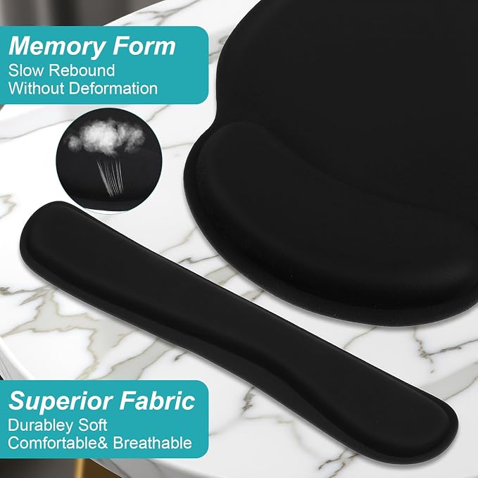 8 Pcs Ergonomic Mouse Pad and Keyboard Wrist Rest Set, Memory Foam Support for Comfortable Typing, Black Computer Gaming Office Home Accessories
