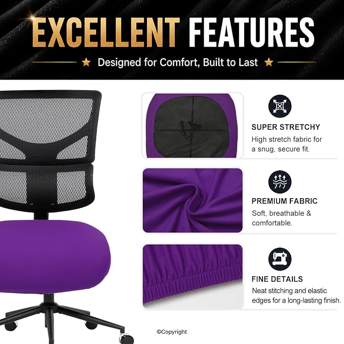 DIVA EN CAMINO DEC Stretchable Desk Office Chair Seat Cushion Covers - Universal Spandex Computer Chair Slipcover - Removable Washable Cushion Protectors for Dogs, Cats, Pets (Purple)