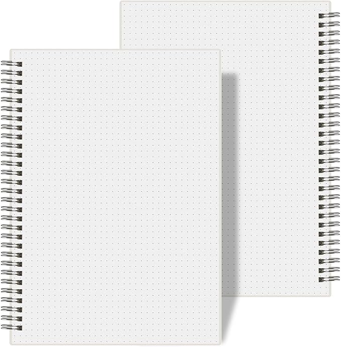 AHGXG Dotted Journal Spiral Notebook (2-Pack), Dot Grid Journal Large B5 with Transparent Hardcover, Wirebound Notebook 100GSM Dotted Paper, for Journaling, 7.3"X 10"