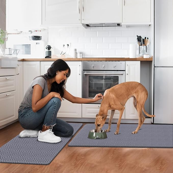 Mattitude Kitchen Mat 2PCS Kitchen Rugs Cushioned Anti-Fatigue Rug Waterproof Standing Desk Mat Kitchen Mats for Floor Kitchen Rug Set for Kitchen, Sink, Office 17.3"×30"+17.3"×59" Light Grey