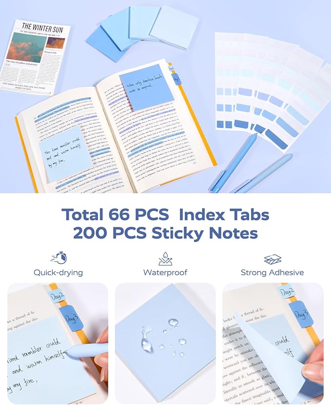 Four Candies Blue School Supplies, Gel Pens with Black Ink, Correction Tapes,Pastel Highlighters, Mechanical Pencils, Sticky Notes, Index Post for Bible Study Stationary College Essentials