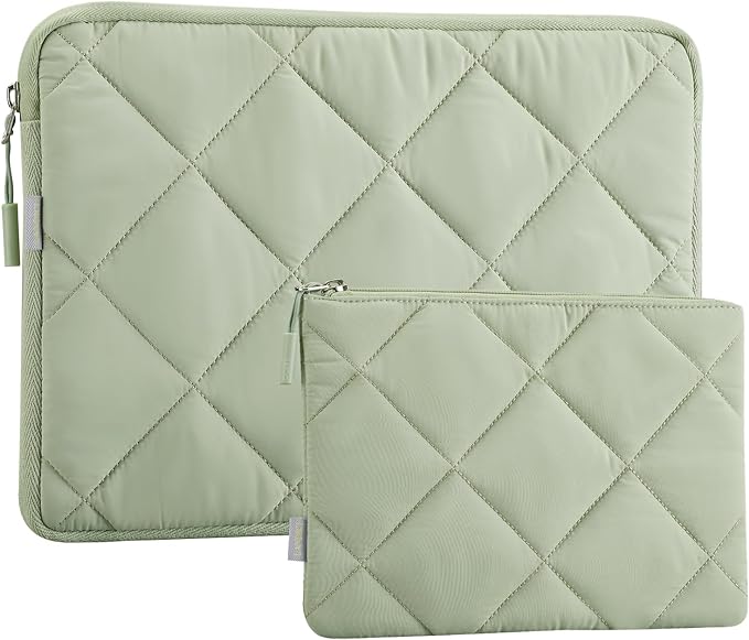 LANDICI Puffy Laptop Sleeve for 13-13.6 inch MacBook Air M3/A3113, M2/A2681 M1/A2337, MacBook Pro M2 M1/A2338, iPad Pro 12.9, Laptop Carrying Case with Accessories Pouch, Green
