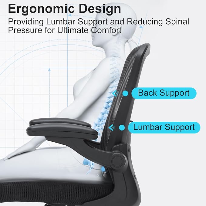 Office Chair, 400lbs Ergonomic Heavy Duty Desk Office Chair for Heavy People, Home Office Desk Chairs with Flip-Up Arms, Executive Computer Task Chair with Adjustable Seat Height & Lumbar Support
