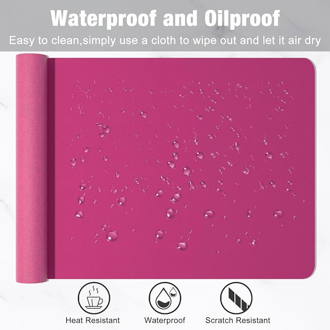 Hsurbtra Desk Pad, 35.5" x 17" PU Leather Desk Mat, XXL Extended Mouse Pad, Waterproof Desktop Blotter Protector, Non-Slip Ultra Thin Large Laptop Keyboard Writing Mat for Office Home, Bright Rose