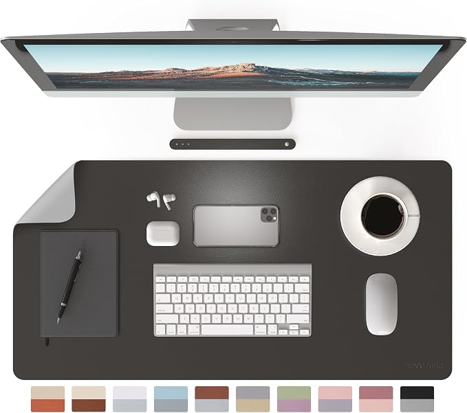 RENMTURE Double-Sided Two-Tone Faux Leather Desk mat Desktop Organization and Accessories Home and Office Large Mouse pad Game and Work (Black/Gray, 32"x16")