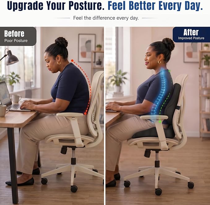 Oversized Seat Cushion with Lumbar Support for Long Sitting & Office Chairs | Designed for 150–300 Lbs with Ergonomic Support for Tailbone & Sciatica Relief in Car, Office, Home & Wheelchair