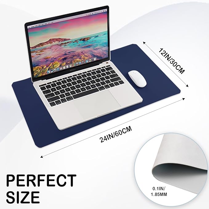 24 x 12 Inches Leather Desk Pad Protector, Non-Slip PU Leather Desk Mat, Laptop Desk Pad, Perfect for Office & Home Use (navy blue)