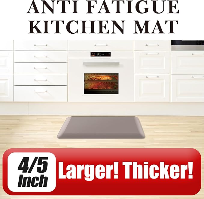 4/5 Inch Thick Kitchen Mat - Cushioned Anti Fatigue Mats for Kitchen Floor - Easy to Clean, Waterproof, Non-Slip Kitchen Rug for Sink, Office, Kitchen (17''x39'' Brown)