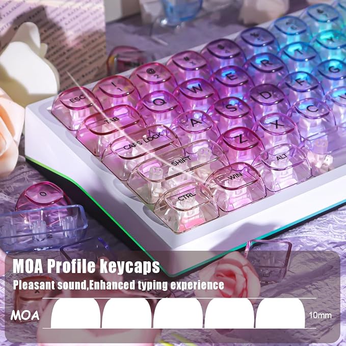 Sunzit Transparent Keycaps-Soft Color 125 Keys, MOA Profile Keycap Set, Custom Minimalist Style Keycaps, Fully Backlit Key Cap for MX Switches Mechanical Keyboard