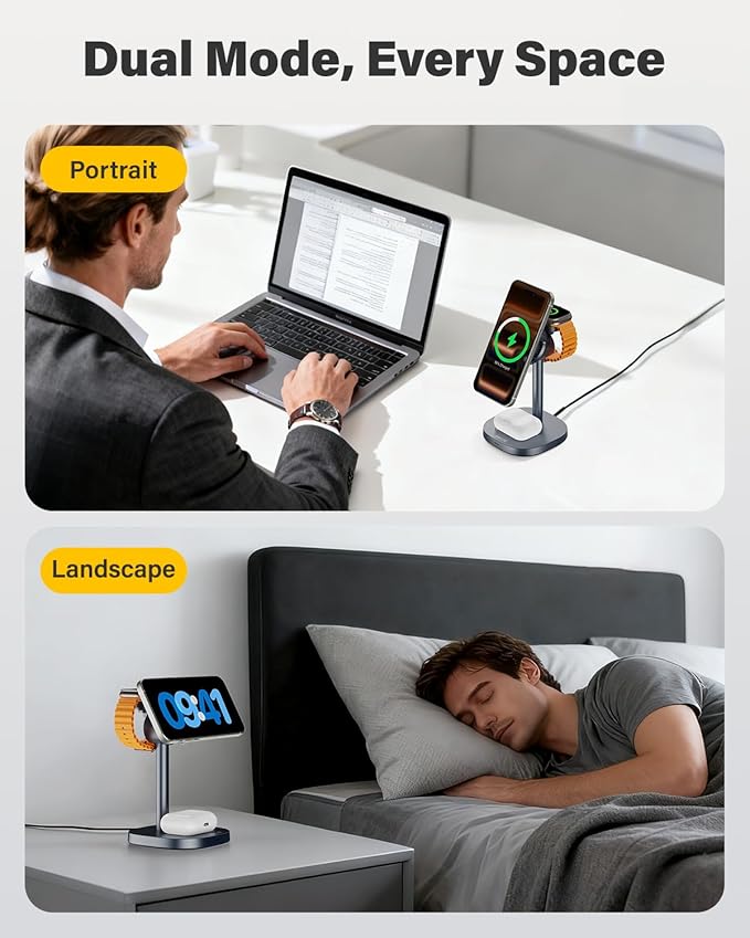 25W Fast Wireless Charger Stand for Apple MagSafe Charger, 3 in 1 Charging Station with TEC Cooling, QI2.2 Magnetic Wireless Charger for iPhone17/16/15/14/13/12, Apple Watch, AirPods, Gifts for Men