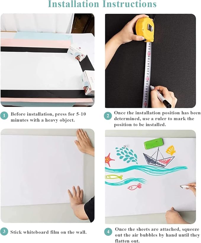 Large Self-Adhesive Whiteboard Sticker: 48" x 36" Magnet Receptive Dry Erase Wall Film | No Ghosting Conference Room & Classroom Board | Peel & Stick Resurfacing Sheet