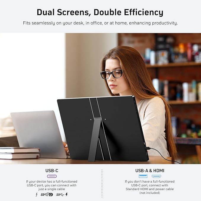 Anyuse 18.5 Inch Portable Monitor 100Hz FHD 1080P IPS Display with Integrated Stand Dual Speakers USB-C HDMI External Screen for Laptop PC Phone Gaming Console Travel Display