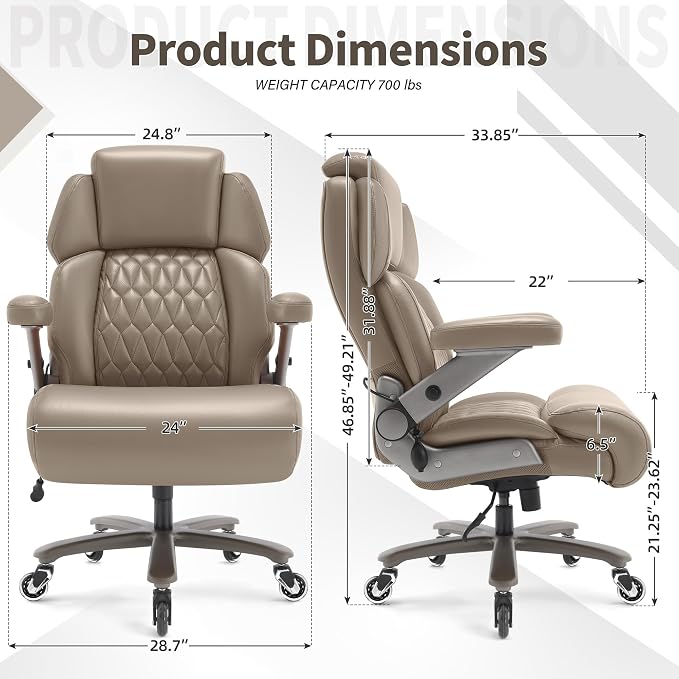Big and Tall Office Chair 700lbs, Ergonomic High Back Computer Desk Chair | Adjustable Headrest&Lumbar Support, 3D Flip Arms, Large Wheels, Heavy Duty Metal Base, Thick Padded Wide Seat Executive Chair